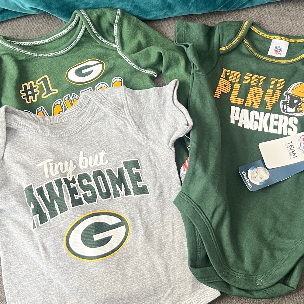 Green Bay Packers Baby Onesies Set - 0-3mo, 3-6 mo, 6-9 mo